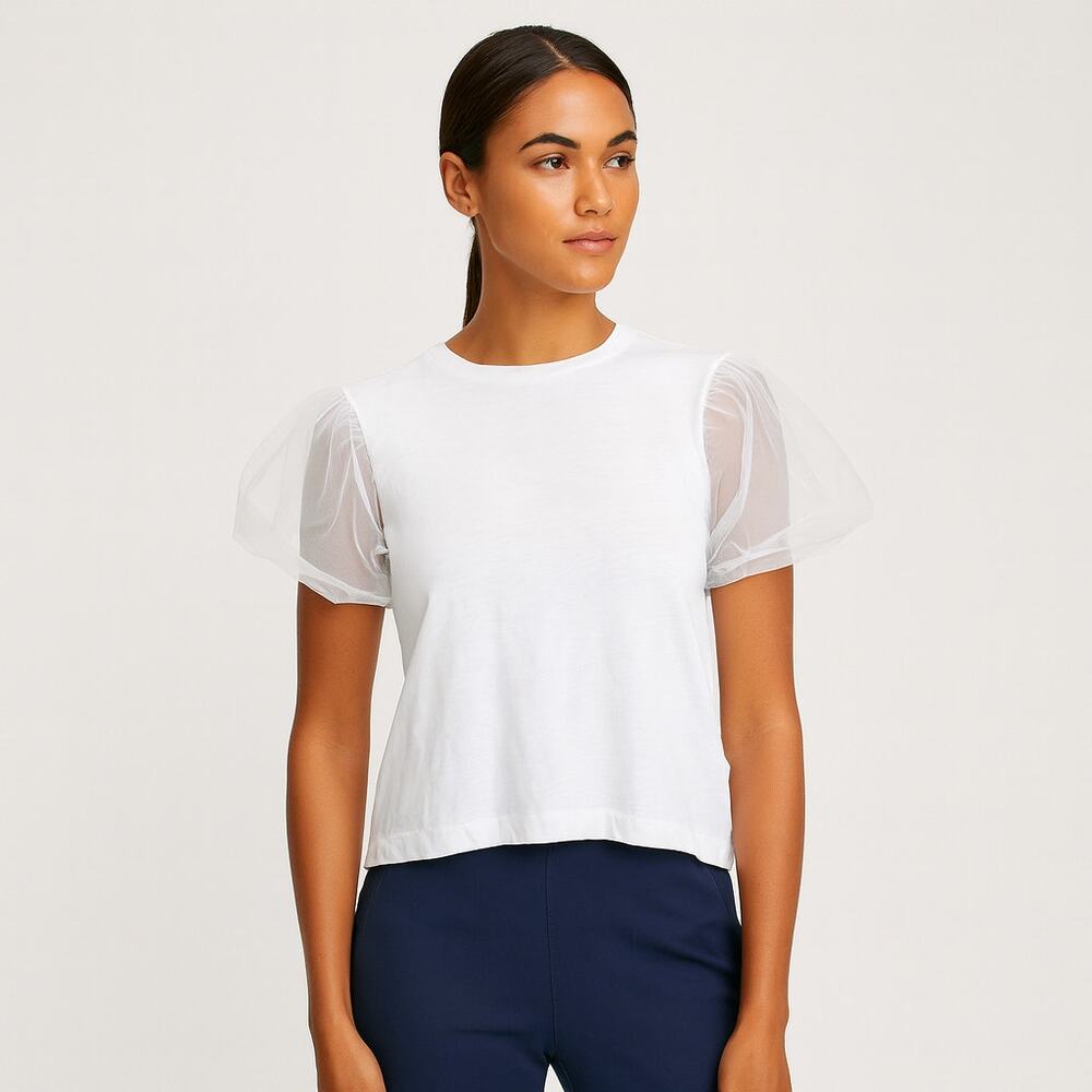 Goldie Tulle Princess Sleeve Tee with Sheer Sleeves Size S